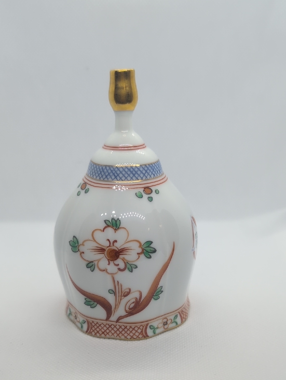 Danbury Mint Decorative Porcelain Bell with Floral Motif and Gold Accent